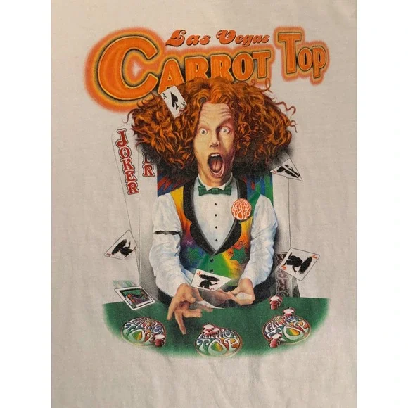 Vintage Las Vegas Carrot Top Graphic T-Shirt White Gildan XL Comedian Prop Magic - Picture 2 of 6